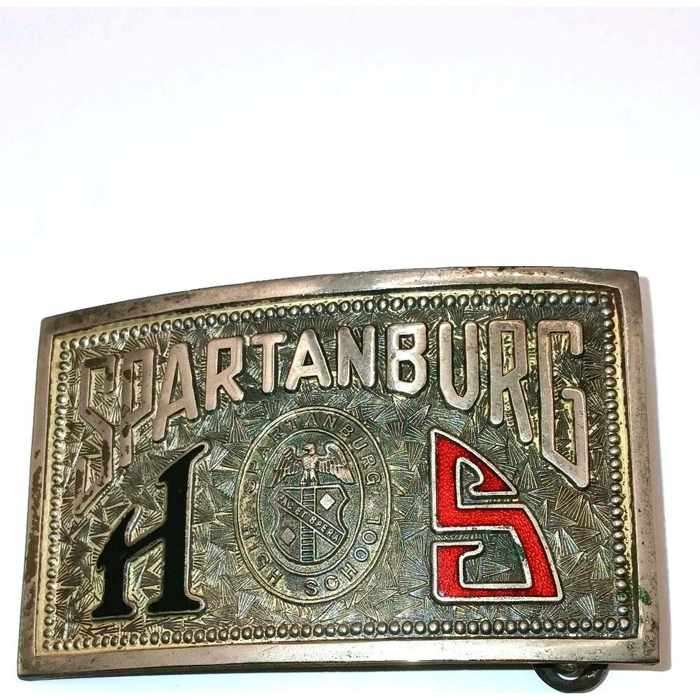 Vintage Jenkins Brand Spartanburg High School SC  Belt Buckle Silver Tone 1930s